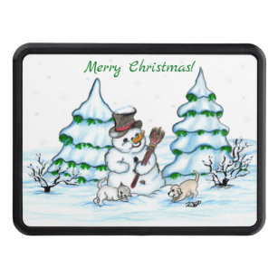 Merry Christmas! Snowman with Cat and Puppy Trailer Hitch Cover