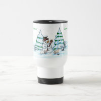 Merry Christmas! Snowman with Cat and Puppy
