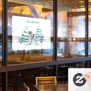 Merry Christmas! Snowman with Cat and Puppy Window Cling