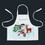 Merry Christmas! Snowman with Friends Apron<br><div class="desc">Merry Christmas! Snowman with Friends - Baby Polar Bear, Birds, Moose, Rabbit, ~~~ coloured pencil drawing by Krisi ArtKSZP ~~~ Store Category >>> Merry Christmas for Kids >>> Snowman with Friends</div>