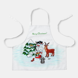 Merry Christmas! Snowman with Friends Apron