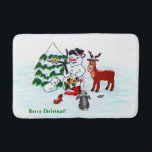 Merry Christmas! Snowman with Friends Bath Mat<br><div class="desc">Merry Christmas! Snowman with Friends - Baby Polar Bear,  Birds,  Moose,  Rabbit,    ~~~ coloured pencil drawing by Krisi ArtKSZP ~~~ Store Category >>> Merry Christmas for Kids >>> Snowman with Friends</div>