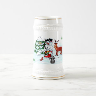 Merry Christmas! Snowman with Friends Beer Stein