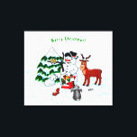 Merry Christmas! Snowman with Friends Canvas Print<br><div class="desc">Merry Christmas! Snowman with Friends - Baby Polar Bear,  Birds,  Moose,  Rabbit,    ~~~ coloured pencil drawing by Krisi ArtKSZP ~~~ Store Category >>> Merry Christmas for Kids >>> Snowman with Friends</div>