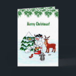 Merry Christmas! Snowman with Friends Card<br><div class="desc">Merry Christmas! Snowman with Friends - Baby Polar Bear,  Birds,  Moose,  Rabbit,    ~~~ coloured pencil drawing by Krisi ArtKSZP ~~~ Store Category >>> Merry Christmas for Kids >>> Snowman with Friends</div>