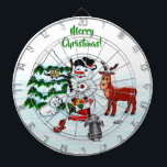 Merry Christmas! Snowman with Friends Dartboard<br><div class="desc">Merry Christmas! Snowman with Friends - Baby Polar Bear,  Birds,  Moose,  Rabbit,    ~~~ coloured pencil drawing by Krisi ArtKSZP ~~~ Store Category >>> Merry Christmas for Kids >>> Snowman with Friends</div>