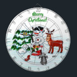 Merry Christmas! Snowman with Friends Dartboard<br><div class="desc">Merry Christmas! Snowman with Friends - Baby Polar Bear, Birds, Moose, Rabbit, ~~~ coloured pencil drawing by Krisi ArtKSZP ~~~ Store Category >>> Merry Christmas for Kids >>> Snowman with Friends</div>