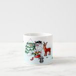 Merry Christmas! Snowman with Friends Espresso Cup<br><div class="desc">Merry Christmas! Snowman with Friends - Baby Polar Bear,  Birds,  Moose,  Rabbit,    ~~~ coloured pencil drawing by Krisi ArtKSZP ~~~ Store Category >>> Merry Christmas for Kids >>> Snowman with Friends</div>