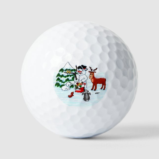 Merry Christmas! Snowman with Friends Golf Balls (Front)