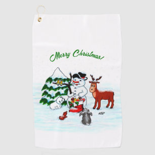 Merry Christmas! Snowman with Friends Golf Towel