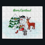 Merry Christmas! Snowman with Friends Jigsaw Puzzle<br><div class="desc">Merry Christmas! Snowman with Friends - Baby Polar Bear,  Birds,  Moose,  Rabbit,    ~~~ coloured pencil drawing by Krisi ArtKSZP ~~~ Store Category >>> Merry Christmas for Kids >>> Snowman with Friends</div>