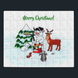 Merry Christmas! Snowman with Friends Jigsaw Puzzle<br><div class="desc">Merry Christmas! Snowman with Friends - Baby Polar Bear,  Birds,  Moose,  Rabbit,    ~~~ coloured pencil drawing by Krisi ArtKSZP ~~~ Store Category >>> Merry Christmas for Kids >>> Snowman with Friends</div>