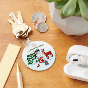 Merry Christmas! Snowman with Friends Keychain