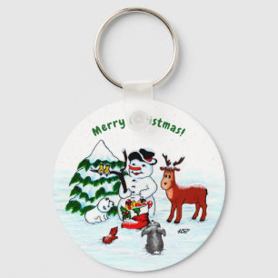 Merry Christmas! Snowman with Friends Keychain