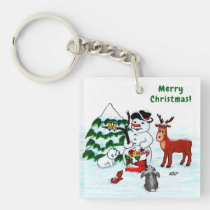 Merry Christmas! Snowman with Friends Keychain