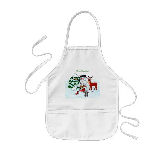 Merry Christmas! Snowman with Friends Kids Apron (Front)