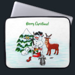 Merry Christmas! Snowman with Friends Laptop Sleeve<br><div class="desc">Merry Christmas! Snowman with Friends - Baby Polar Bear,  Birds,  Moose,  Rabbit,    ~~~ coloured pencil drawing by Krisi ArtKSZP ~~~ Store Category >>> Merry Christmas for Kids >>> Snowman with Friends</div>