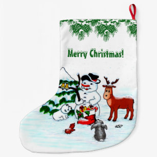 Merry Christmas! Snowman with Friends Large Christmas Stocking