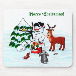 Merry Christmas! Snowman with Friends Mouse Pad