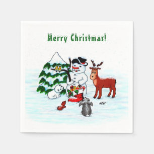 Merry Christmas! Snowman with Friends Napkin