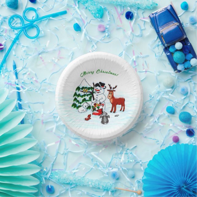 Merry Christmas! Snowman with Friends Paper Plate (Party)