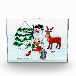 Merry Christmas! Snowman with Friends Photo Block<br><div class="desc">Merry Christmas! Snowman with Friends - Baby Polar Bear,  Birds,  Moose,  Rabbit,    ~~~ coloured pencil drawing by Krisi ArtKSZP ~~~ Store Category >>> Merry Christmas for Kids >>> Snowman with Friends</div>