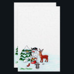 Merry Christmas! Snowman with Friends Stationery<br><div class="desc">Merry Christmas! Snowman with Friends - Baby Polar Bear,  Birds,  Moose,  Rabbit,    ~~~ coloured pencil drawing by Krisi ArtKSZP ~~~ Store Category >>> Merry Christmas for Kids >>> Snowman with Friends</div>