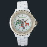 Merry Christmas! Snowman with Friends Watch<br><div class="desc">Merry Christmas! Snowman with Friends - Baby Polar Bear,  Birds,  Moose,  Rabbit,    ~~~ coloured pencil drawing by Krisi ArtKSZP ~~~ Store Category >>> Merry Christmas for Kids >>> Snowman with Friends</div>