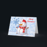 Merry Christmas Snowman with Message Holiday Card<br><div class="desc">A cute Christmas snowman who is kind of chubby and jolly wearing  a striped scarf and a red christmas hat. Festive and fun. Merry Christmas greeting with a message on the inside which reads,   Wishing you Peace and Joy this Holiday Season and every happiness throughout the New Year.</div>
