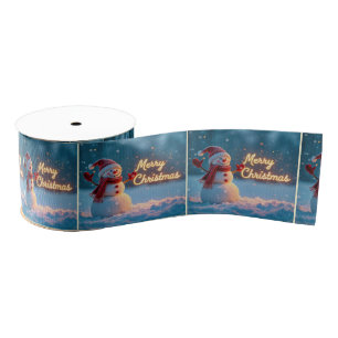 Merry Christmas Snowman with Neon Sign Grosgrain Ribbon