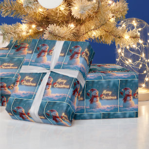 Merry Christmas Snowman with Neon Sign Wrapping Paper