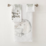 Merry Christmas, Snowman With Santa Hat Bath Towel Set<br><div class="desc">Snowman and faux Gold glittery  merry christmas on shiny background.</div>