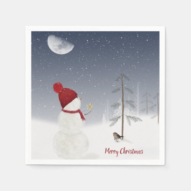 Merry Christmas Snowman with star Napkin (Front)