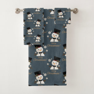 Merry Christmas Snowmen Bath Towel Set