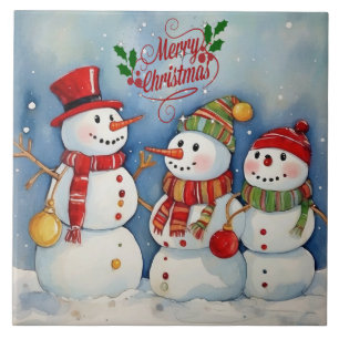Merry Christmas, Snowmen Celebration Tile