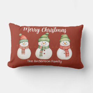 Merry Christmas Snowmen Lumbar Pillow