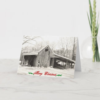Merry Christmas Snowy Barn Holiday Card