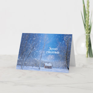 Merry Christmas Snowy Cabin in Winter Solitude Holiday Card