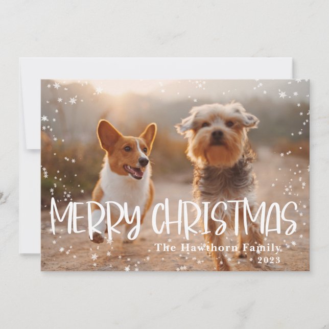 Merry Christmas Snowy Frame Photo Holiday Card (Front)