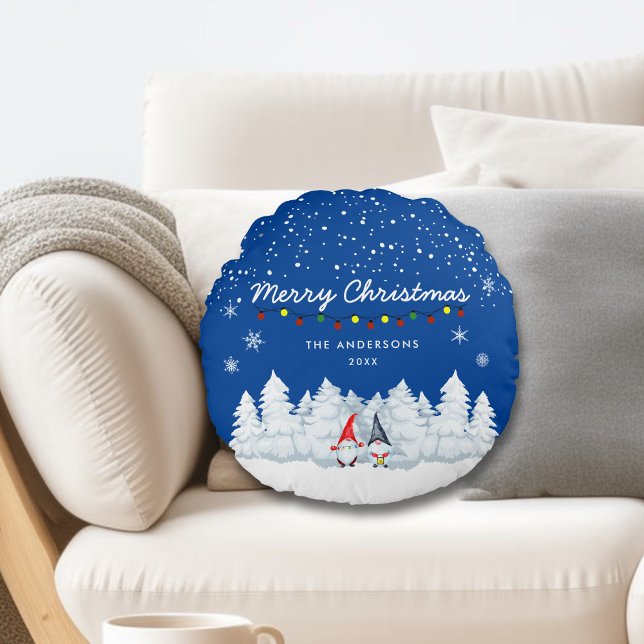 Merry Christmas Snowy Gnomes Round Pillow (Creator Uploaded)