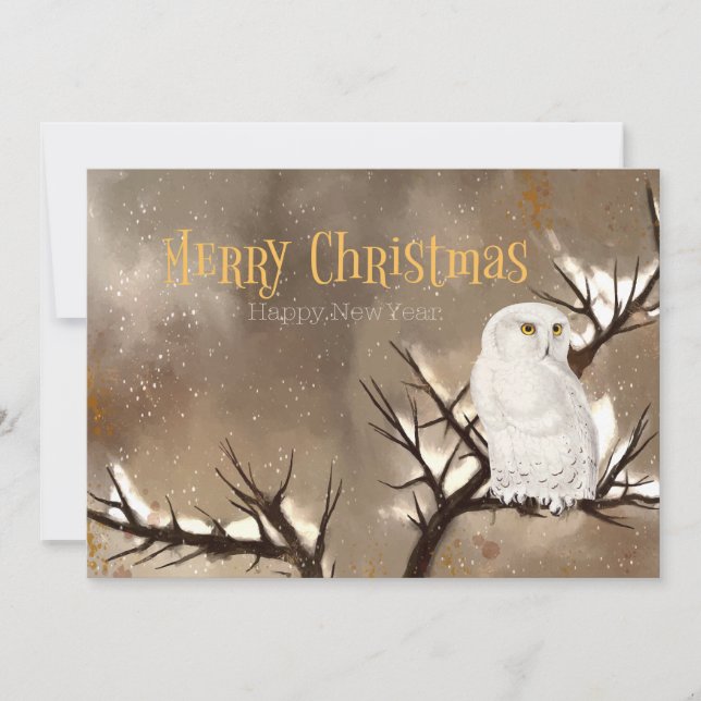 Merry Christmas Snowy Owl  Holiday Card (Front)