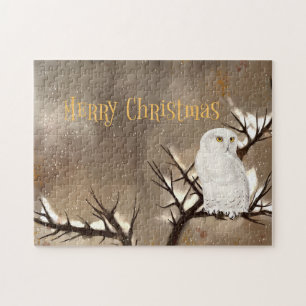 Merry Christmas Snowy Owl  Jigsaw Puzzle