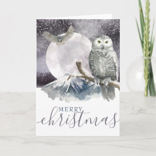 Merry Christmas Snowy Owl Personalized Holiday Card