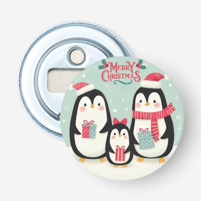 Merry Christmas snowy penguins Bottle Opener (Front)
