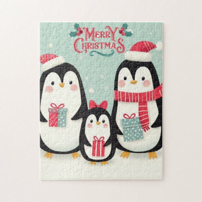 Merry Christmas snowy penguins Jigsaw Puzzle (Vertical)