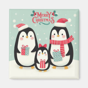 Merry Christmas snowy penguins Magnet