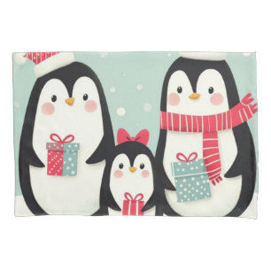 Merry Christmas snowy penguins Pillowcase