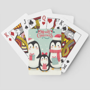 Merry Christmas snowy penguins Playing Cards