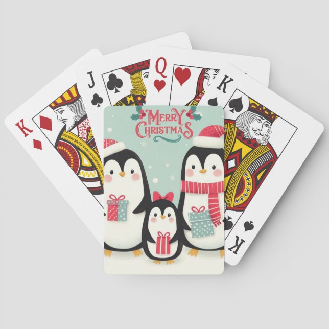 Merry Christmas snowy penguins Playing Cards (Back)