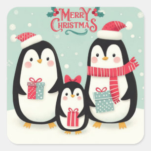 Merry Christmas snowy penguins Square Sticker